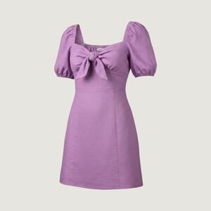 Emerson Fry Amy Linen Mini Dress Medium Puff Sleeve Tie Garden Party Cottagecore